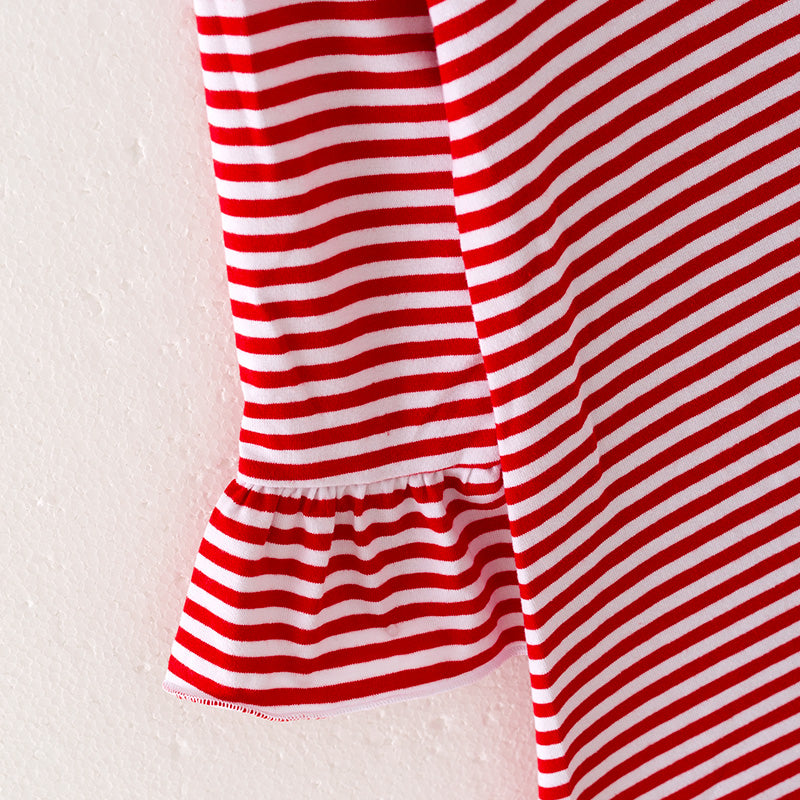 (In Stock A4-8-1)Girls Christmas Red Stripe Dress