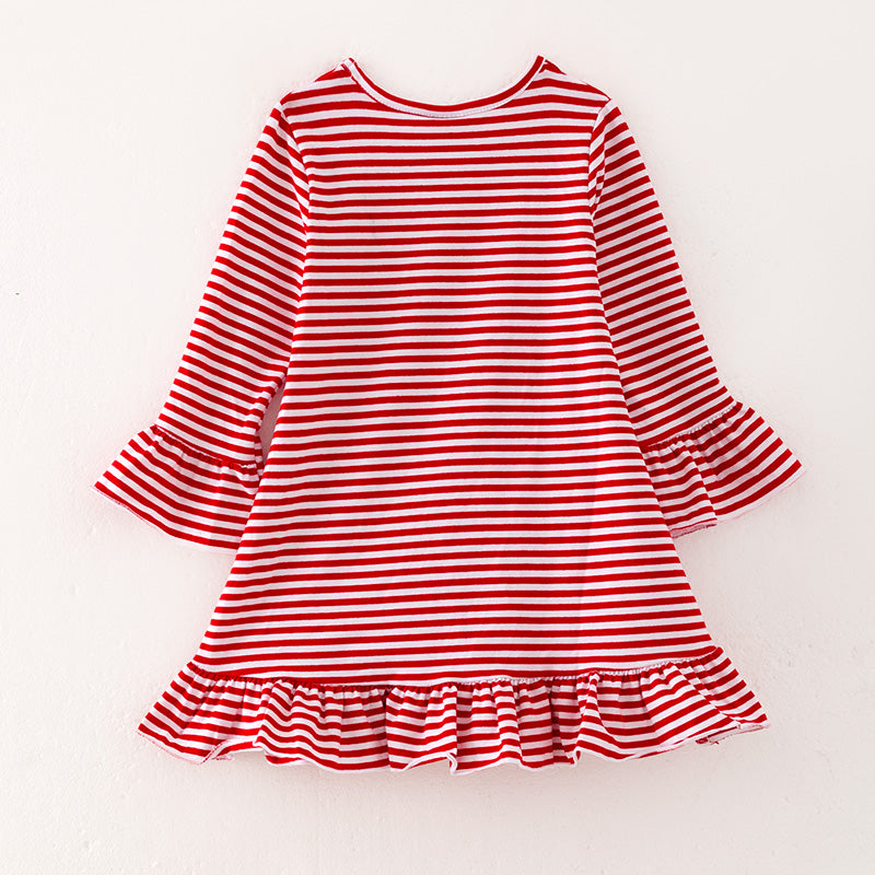 (In Stock A4-8-1)Girls Christmas Red Stripe Dress