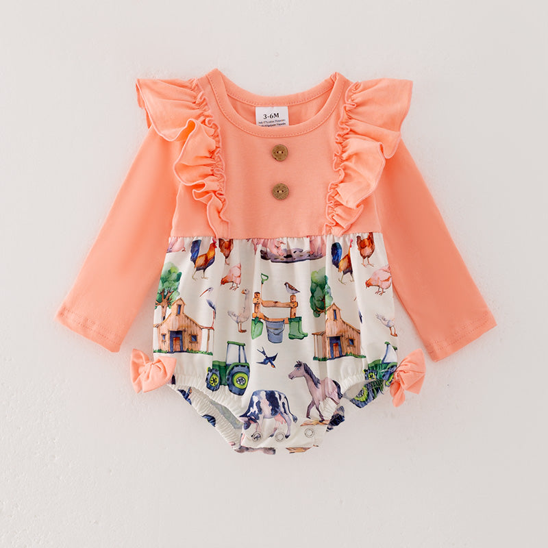 (In Stock A4-8-2)Baby Girls Fall Farm Print Romper