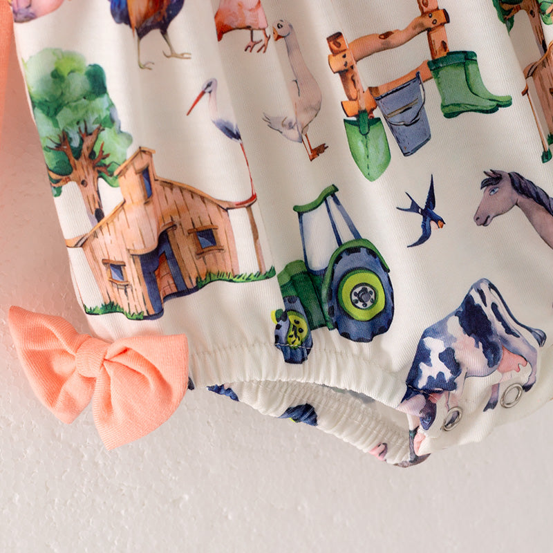 (In Stock A4-8-2)Baby Girls Fall Farm Print Romper