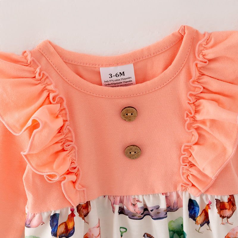 (In Stock A4-8-2)Baby Girls Fall Farm Print Romper