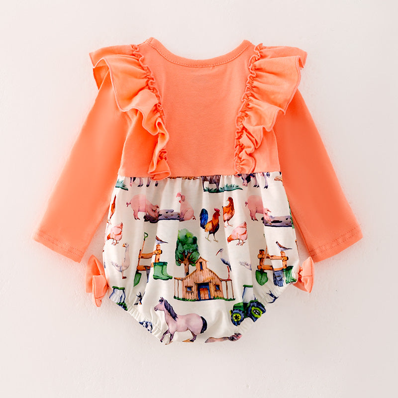 (In Stock A4-8-2)Baby Girls Fall Farm Print Romper