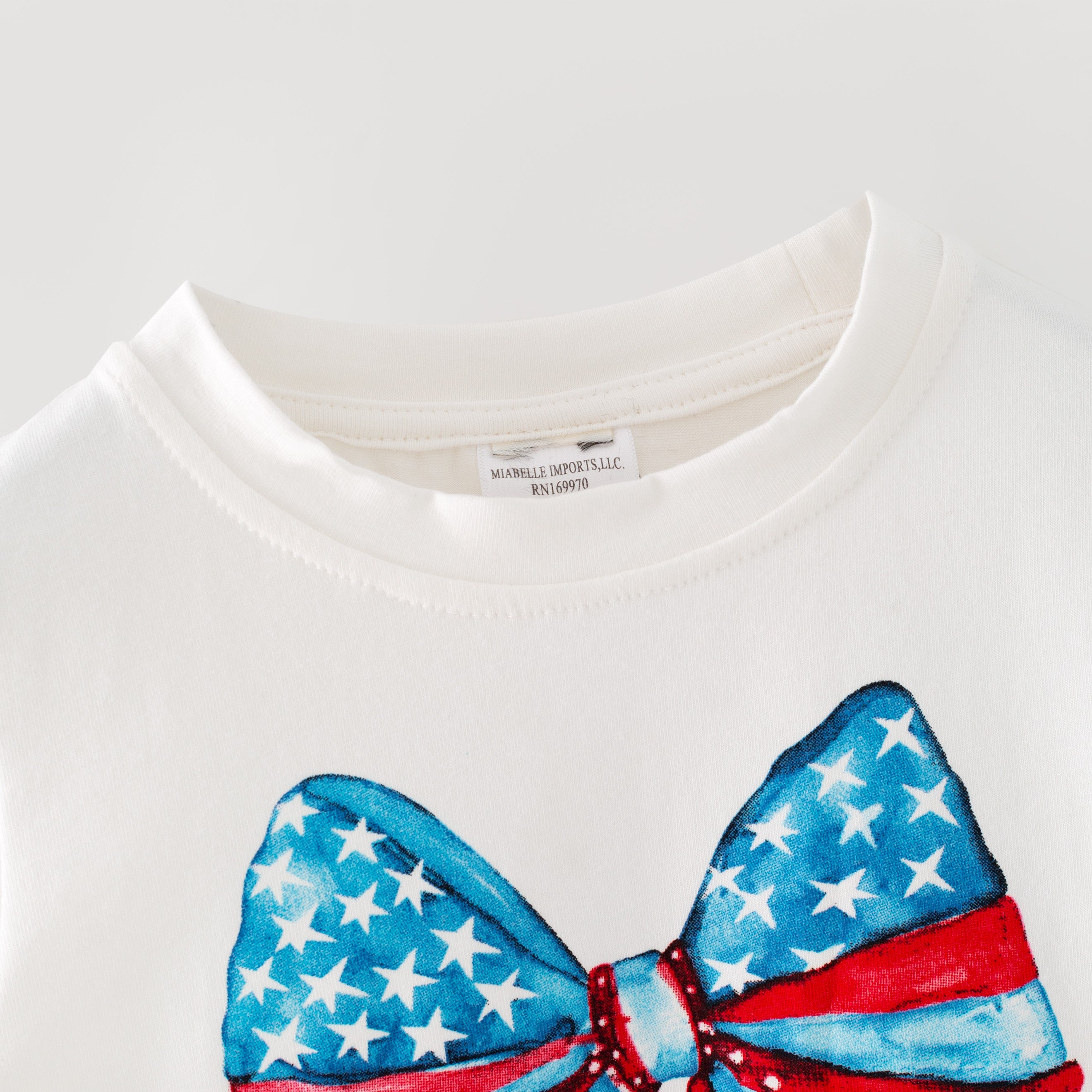 (In Stock)Mommy&Me Summer Patriotic Bow Print White Top
