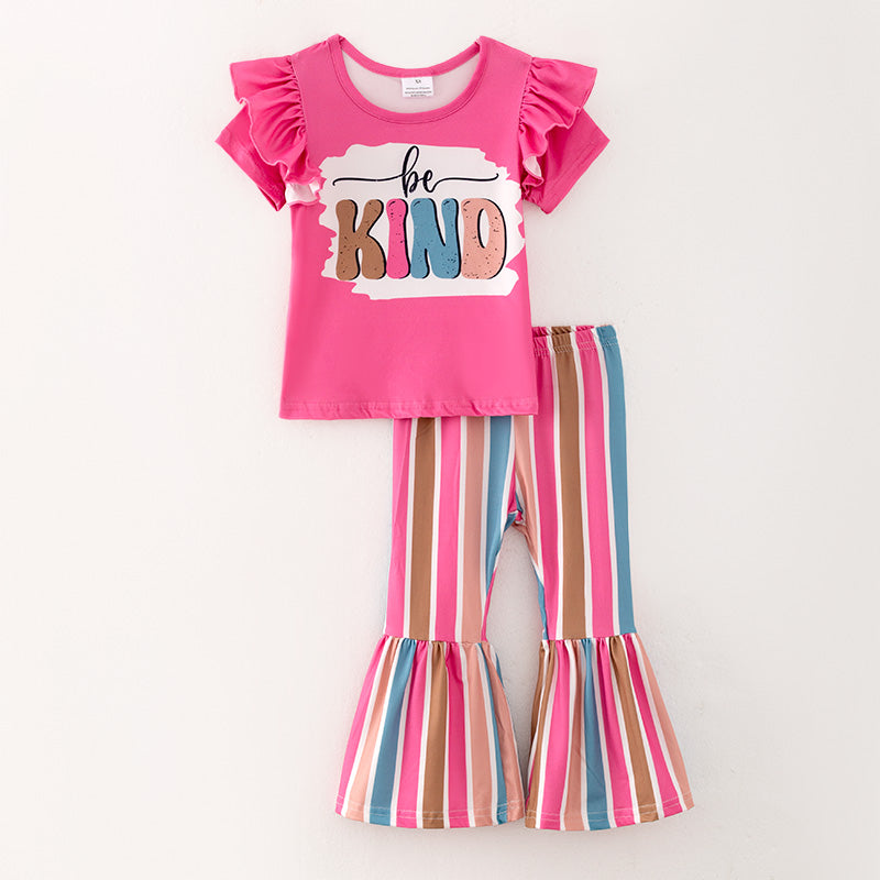 (In Stock E6-5-2)Girls Fall be KIND Print Outfit Set