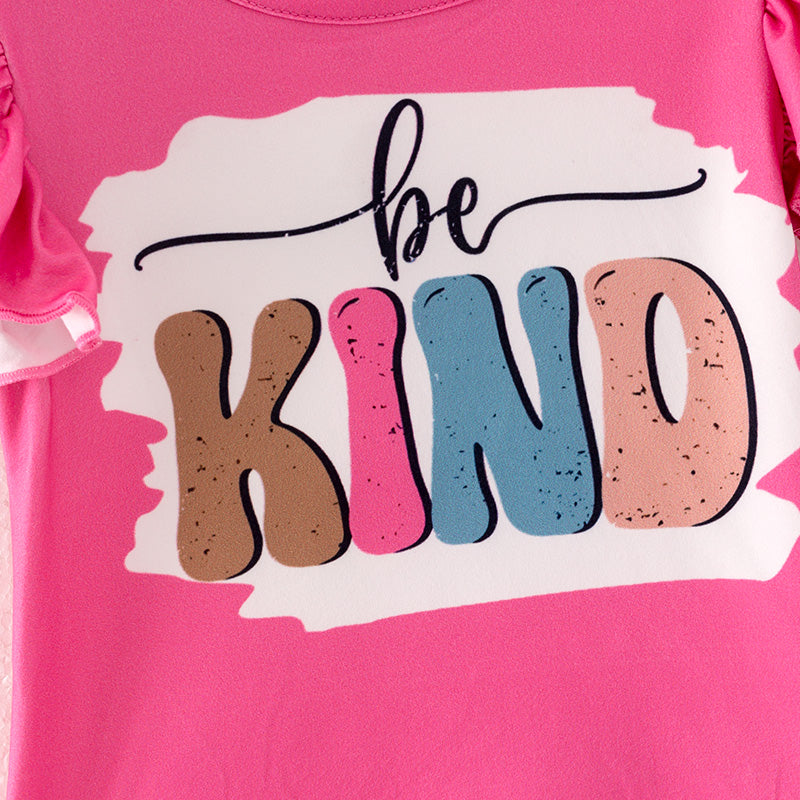 (In Stock E6-5-2)Girls Fall be KIND Print Outfit Set