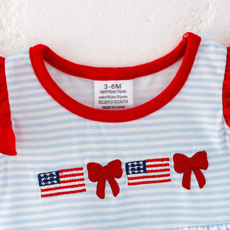 (Pre Order)Toddler Girls Patriotic Embroidery Romper