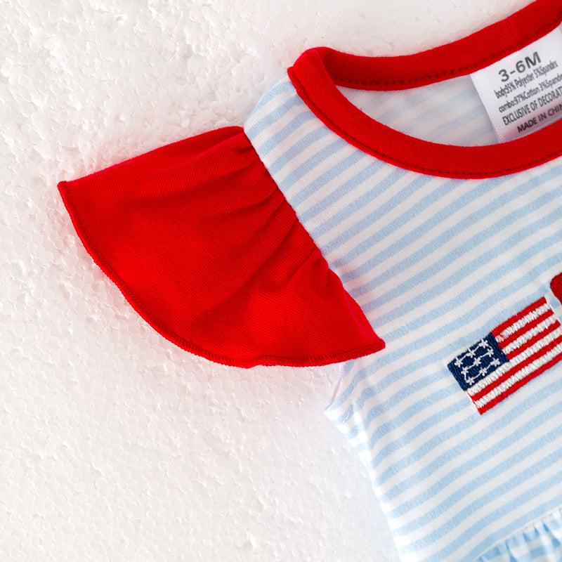 (Pre Order)Toddler Girls Patriotic Embroidery Romper