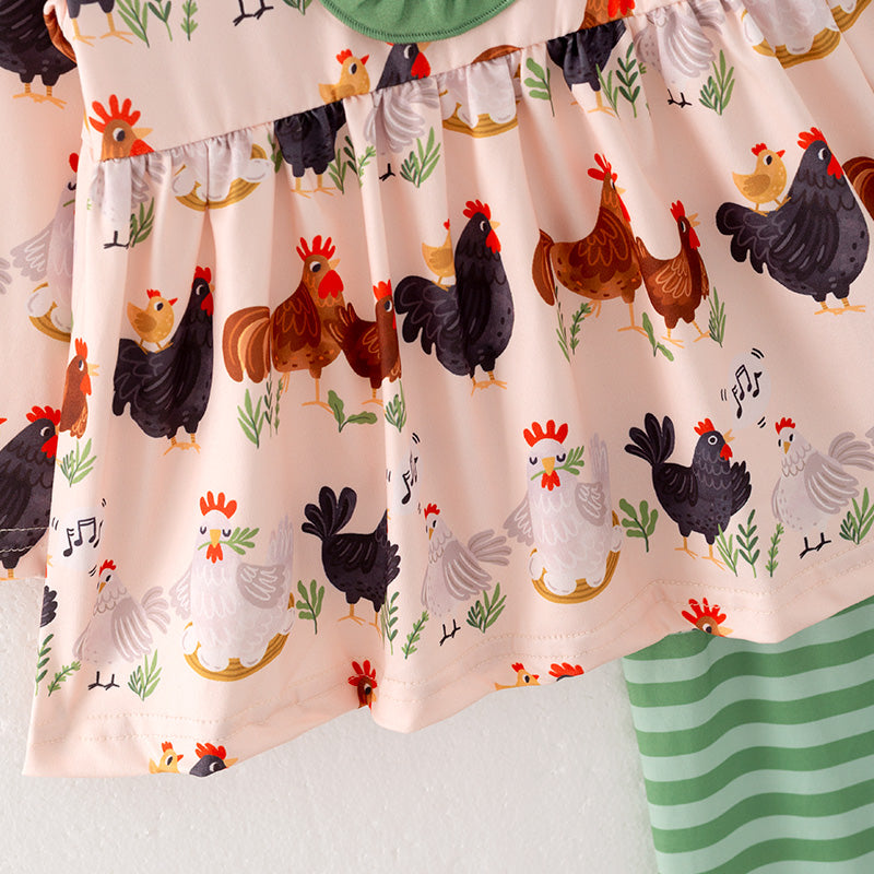 (In Stock E7-1-1)Girls Fall Chick Print Outfit Set