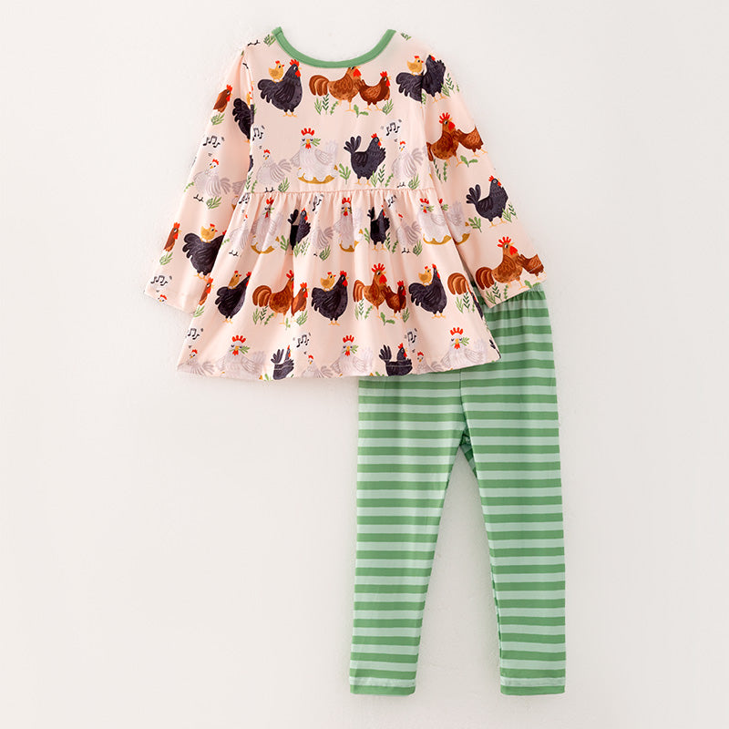 (In Stock E7-1-1)Girls Fall Chick Print Outfit Set