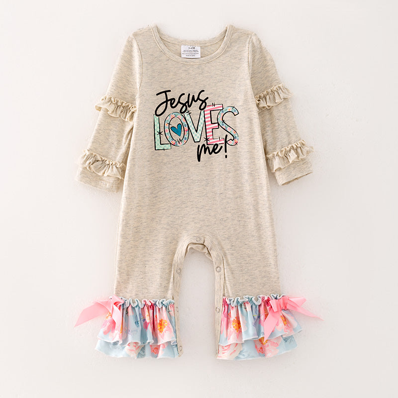 (In Stock E18-2-1)Baby Girls Jesus loves Me Print Romper