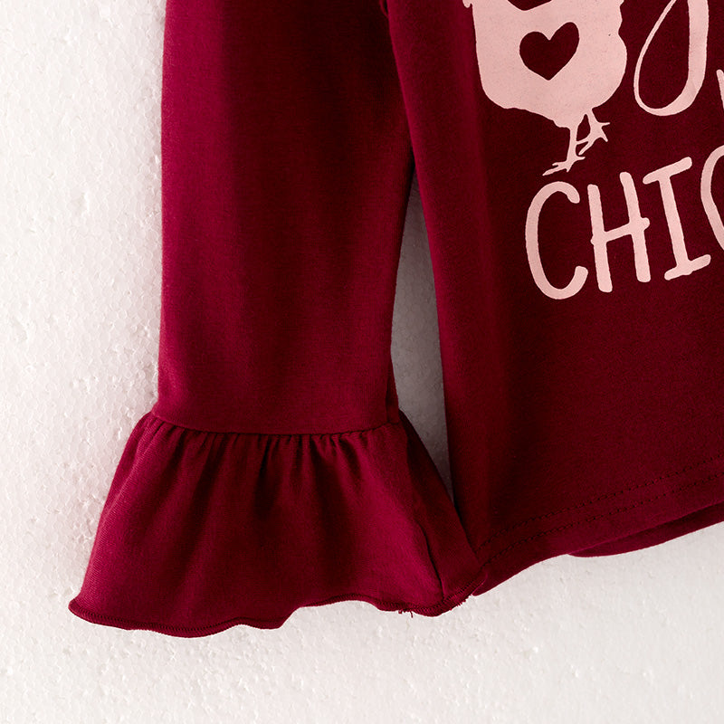 (In Stock E5-5-1)Girls Fall Chick Print Outfit Set