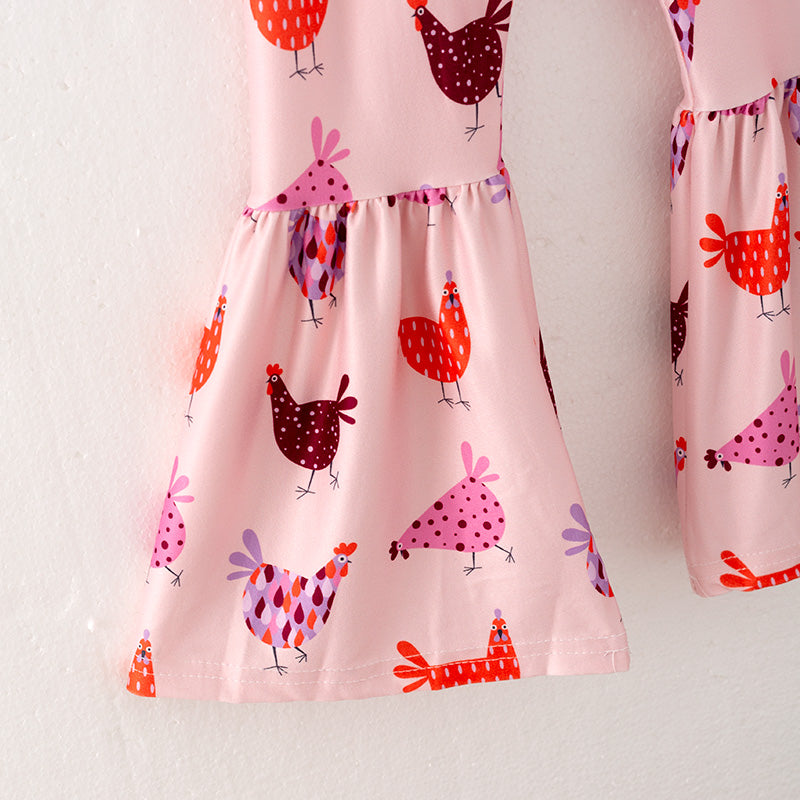 (In Stock E5-5-1)Girls Fall Chick Print Outfit Set