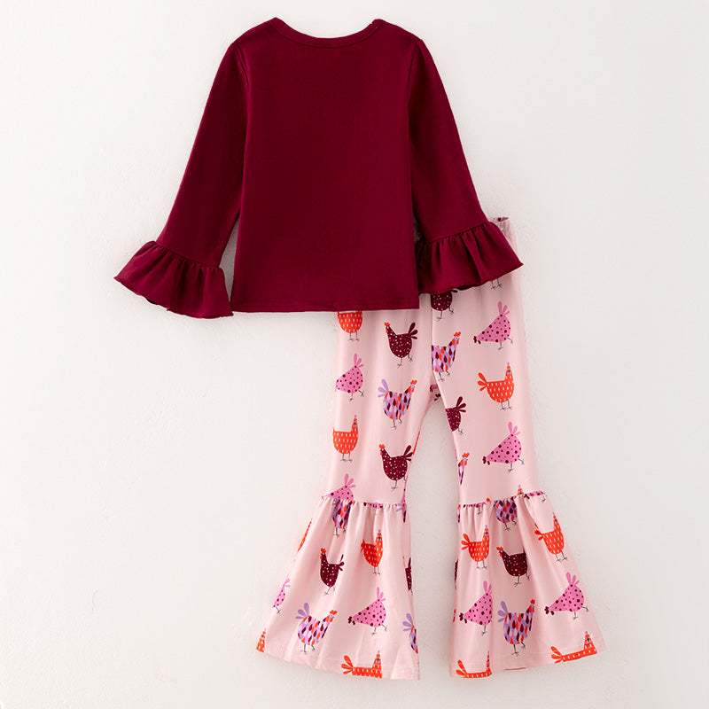 (In Stock E5-5-1)Girls Fall Chick Print Outfit Set