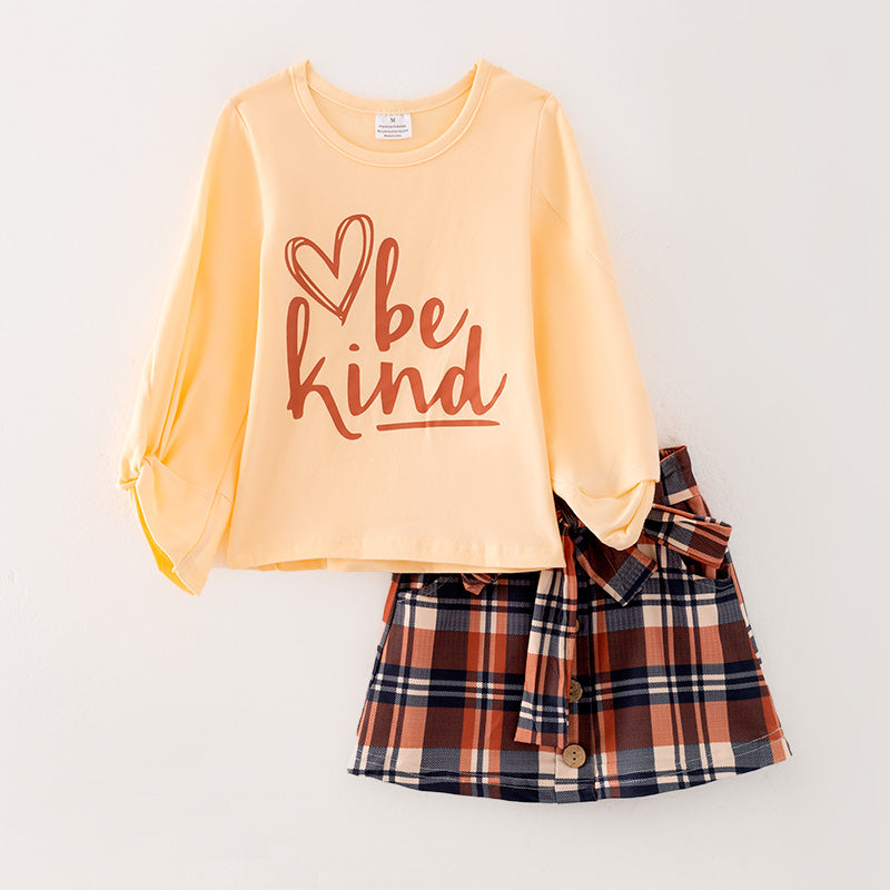 (In Stock E6-4-1)Girls Fall be KIND Print Skirt Set