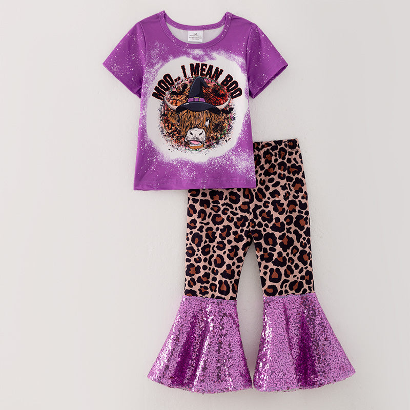 (In Stock G19-1-1)Girls Halloween Print Outfit Set