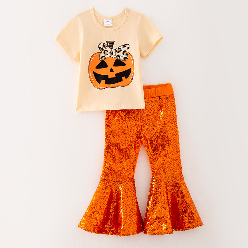 (In Stock G19-1-1)Girls Halloween Applique Outfit Set