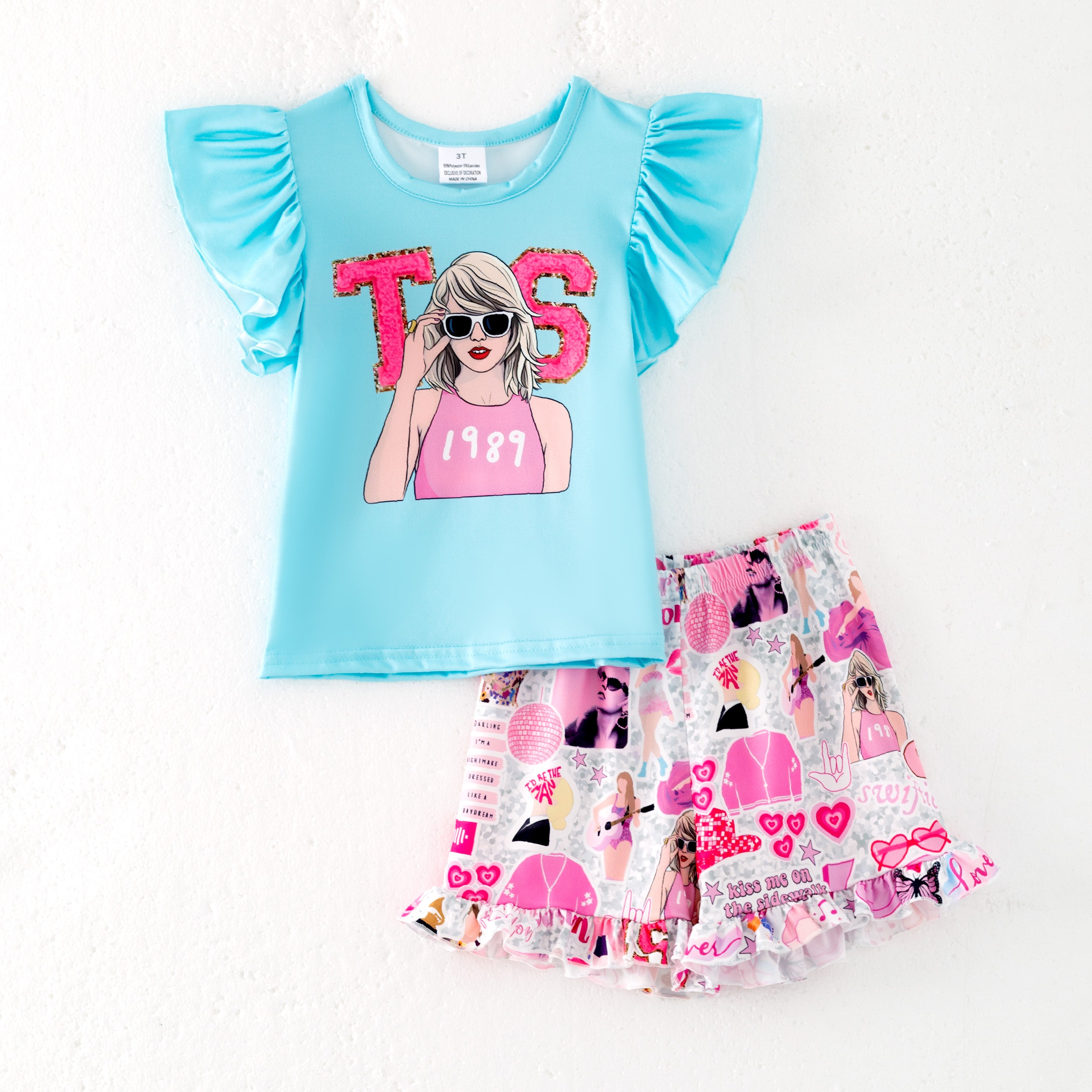 (Pre Order)Girls Summer TS Print Short Set