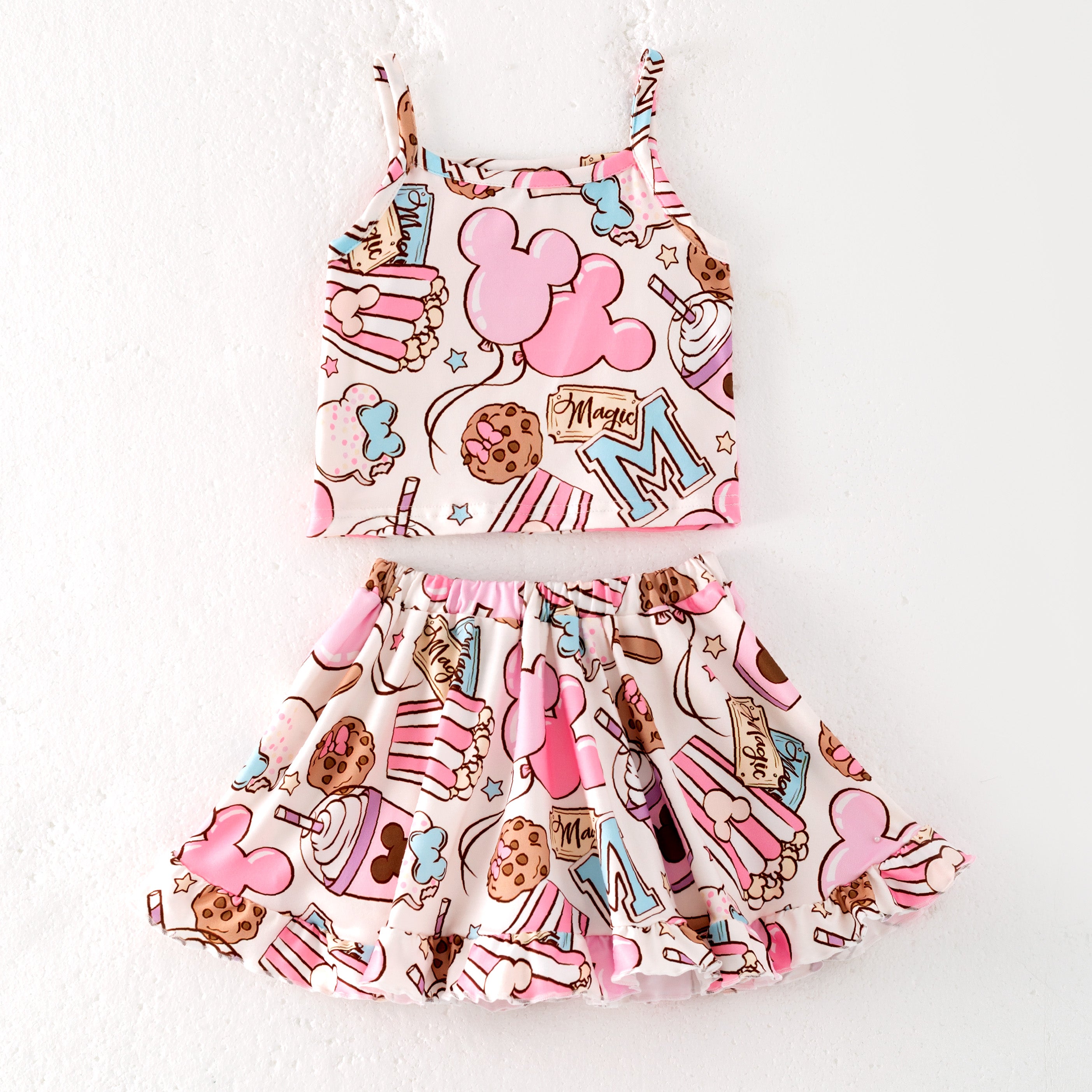 (Pre Order)Girls Summer Cute Cartoon Print Skirt Set