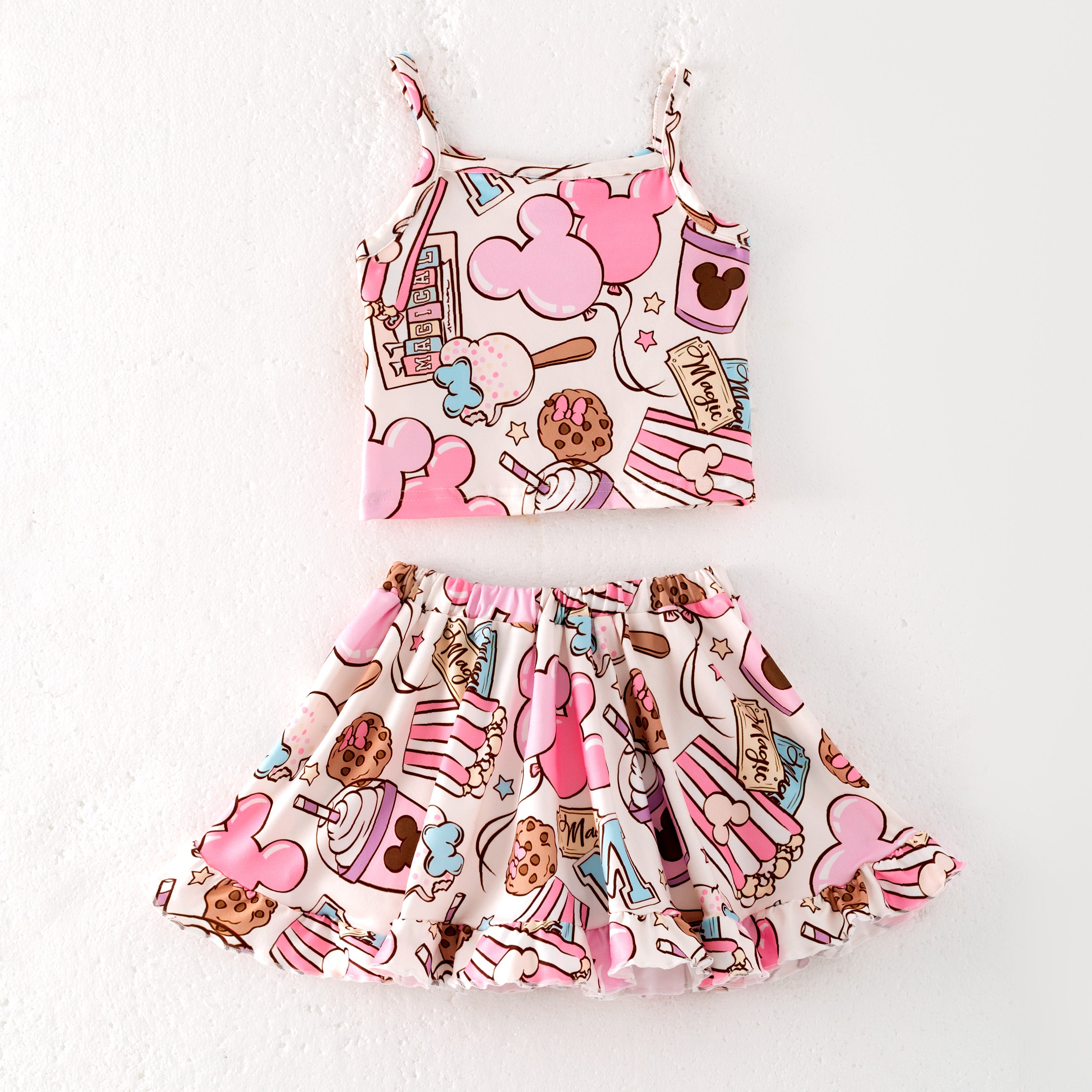 (Pre Order)Girls Summer Cute Cartoon Print Skirt Set
