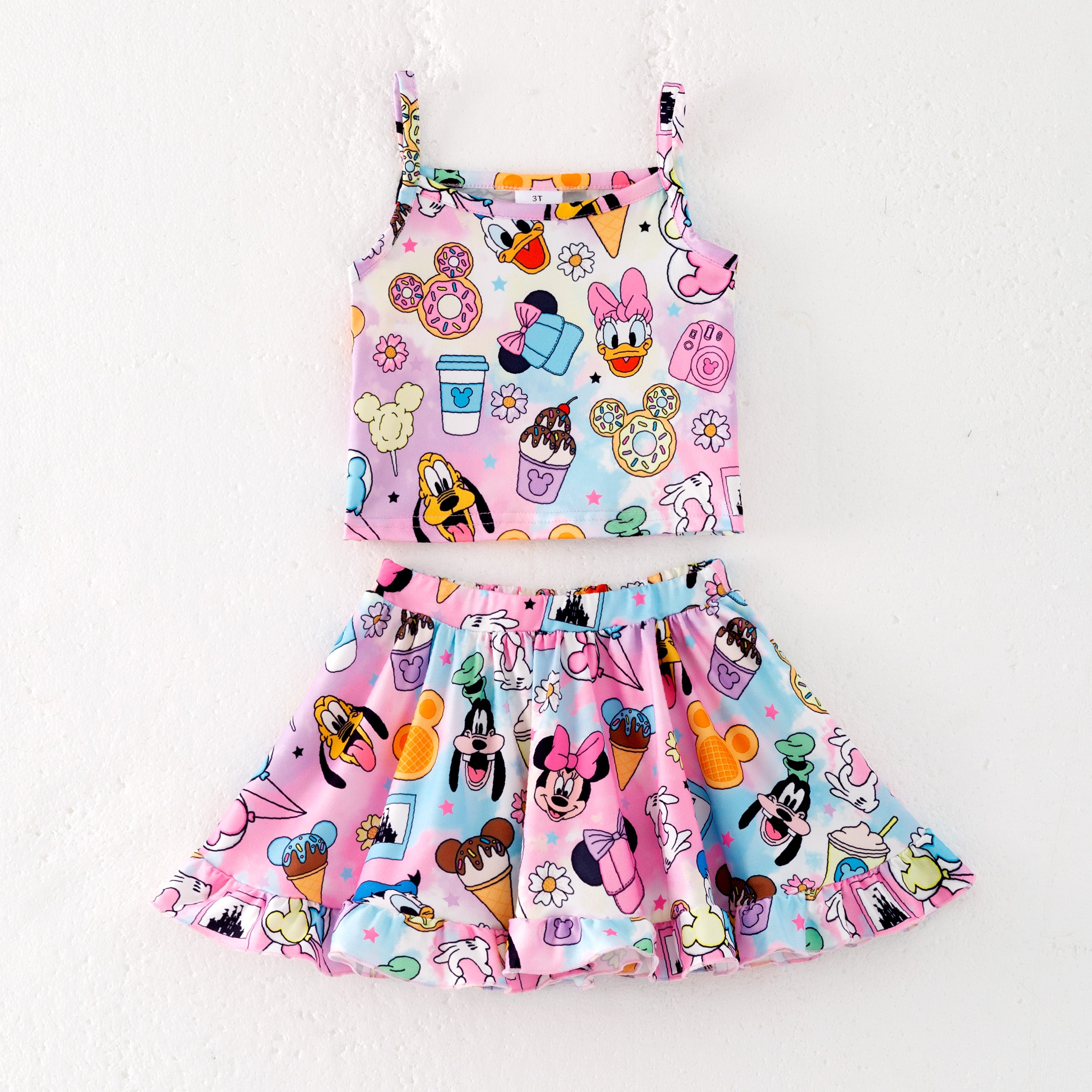(Pre Order)Girls Summer Cute Cartoon Print Skirt Set