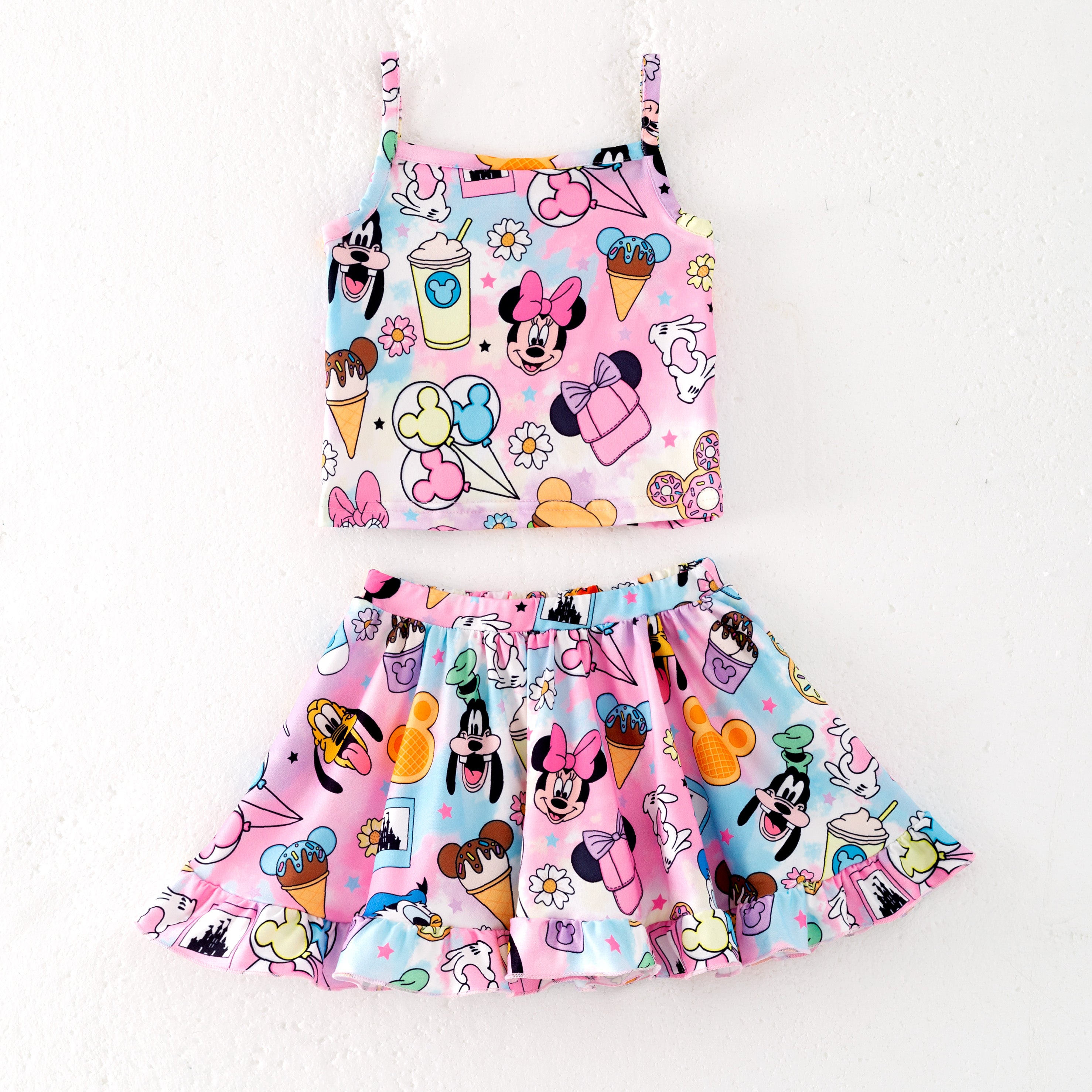 (Pre Order)Girls Summer Cute Cartoon Print Skirt Set