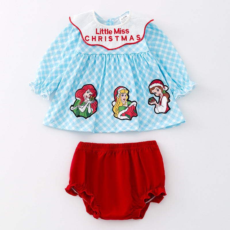 (In Stock)Baby Girls Christmas Princess Santa Embroided Romper Set