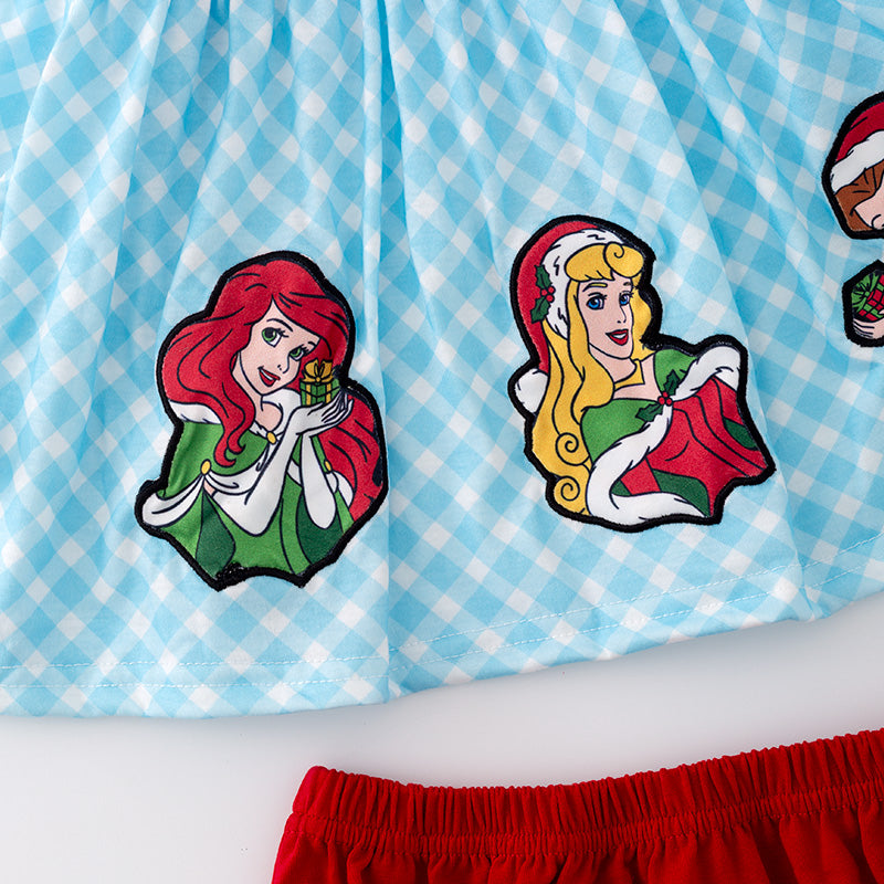 (In Stock)Baby Girls Christmas Princess Santa Embroided Romper Set