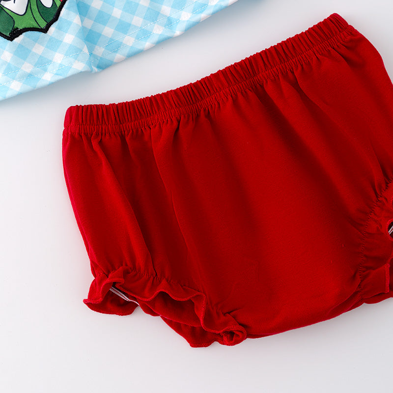 (In Stock)Baby Girls Christmas Princess Santa Embroided Romper Set