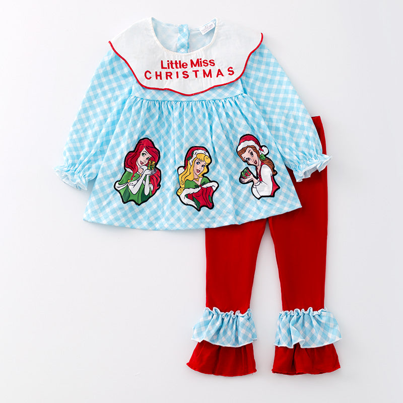 (In Stock)Girls Christmas Princess Embroided Outfit Set