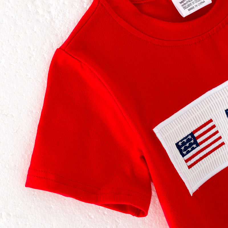 (In Stock)Boys Patriotic Embroidery Smocked Shorts Set