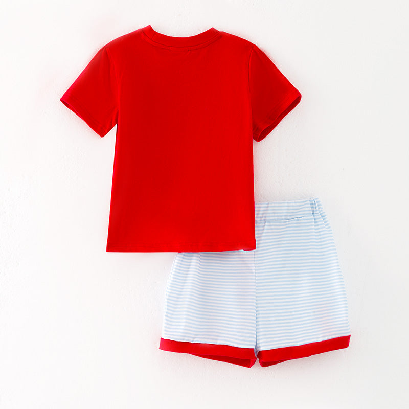 (In Stock)Boys Patriotic Embroidery Smocked Shorts Set