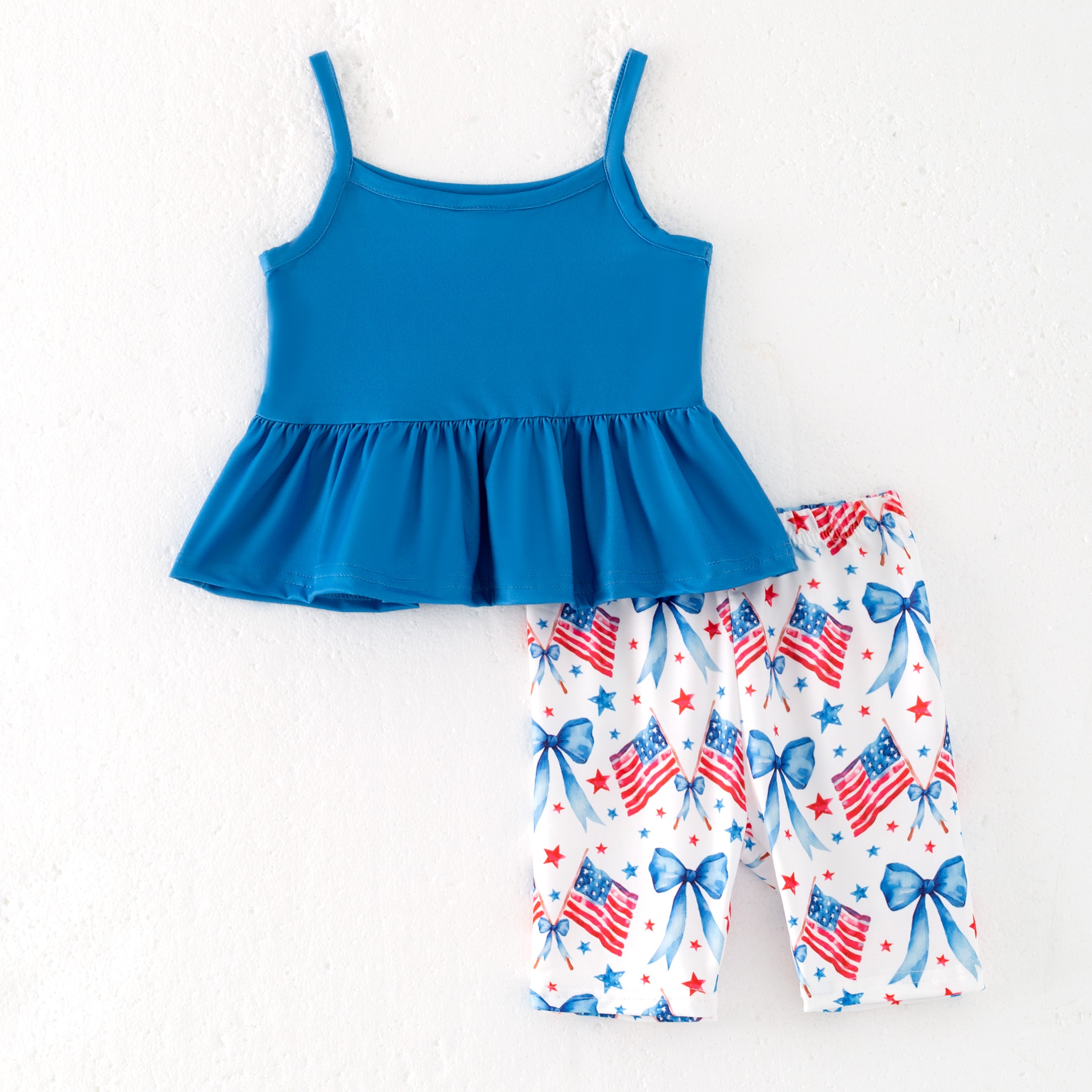 (Pre Order)Girls Patriotic Print Capris Set