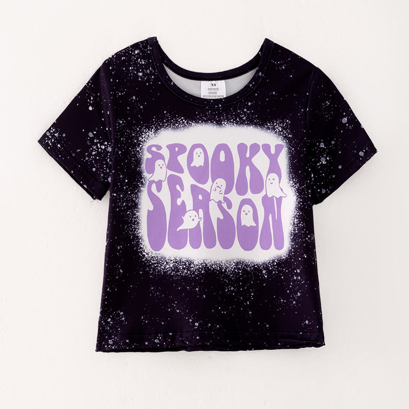 (In Stock E30-3-3)Girls Halloween Ghost Print Top
