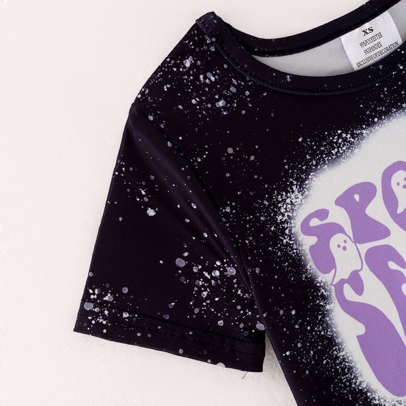 (In Stock E30-3-3)Girls Halloween Ghost Print Top
