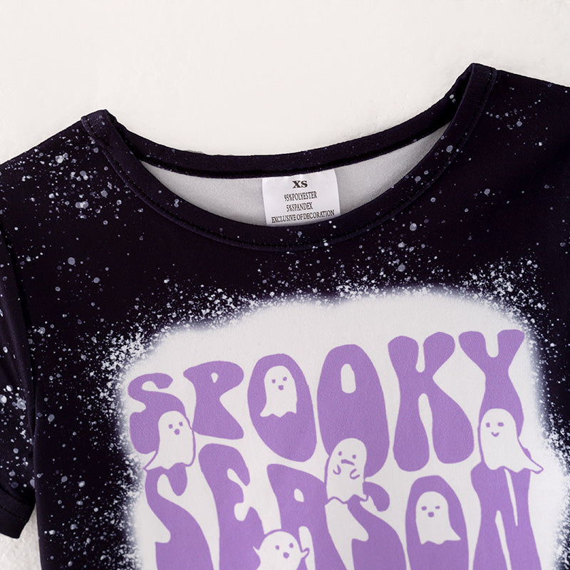 (In Stock E30-3-3)Girls Halloween Ghost Print Top