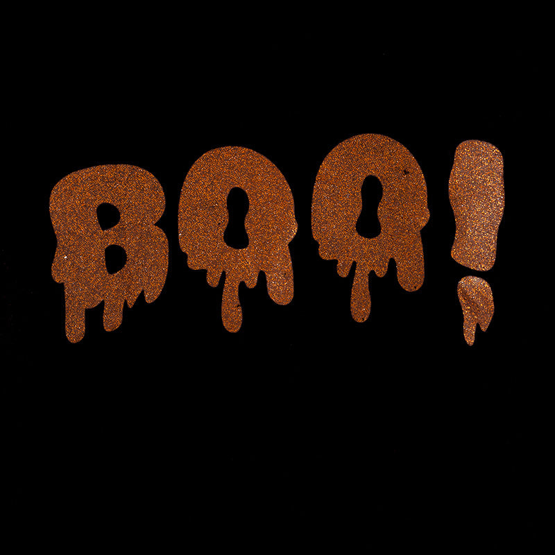 (In Stock E30-3-3)Girls Halloween BOO Print Puff Sleeve Top