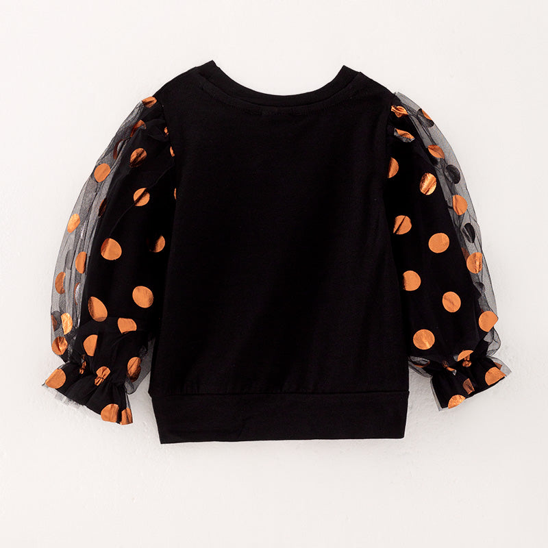 (In Stock E30-3-3)Girls Halloween BOO Print Puff Sleeve Top