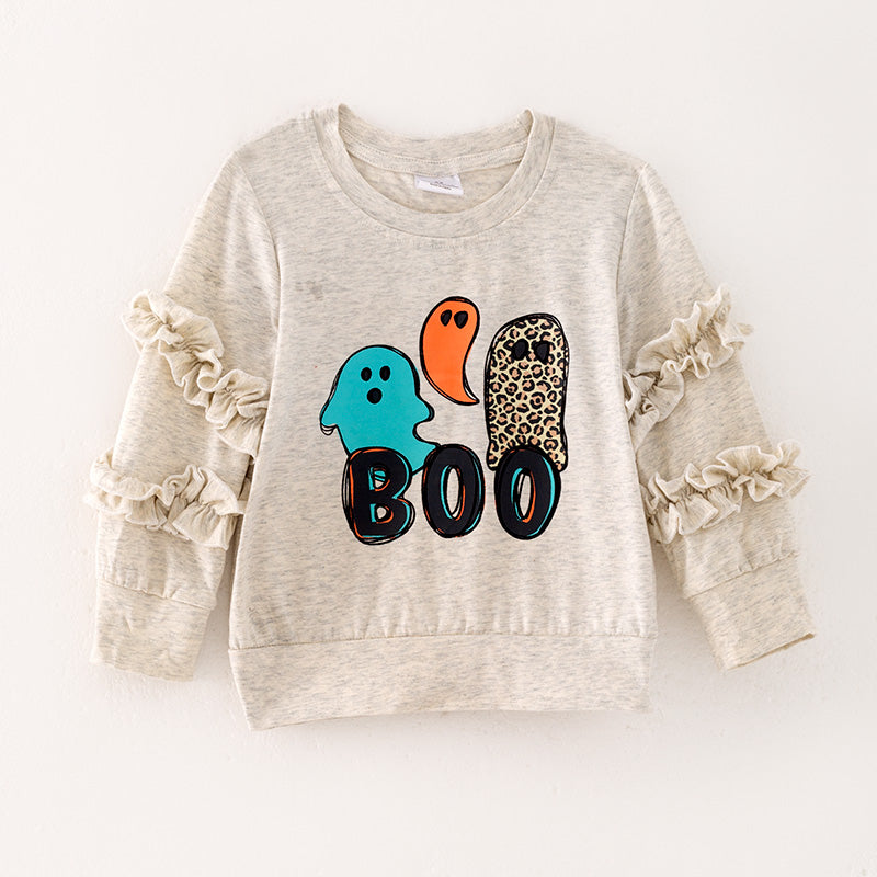 (In Stock E31-5-3)Girls Halloween BOO Print Top