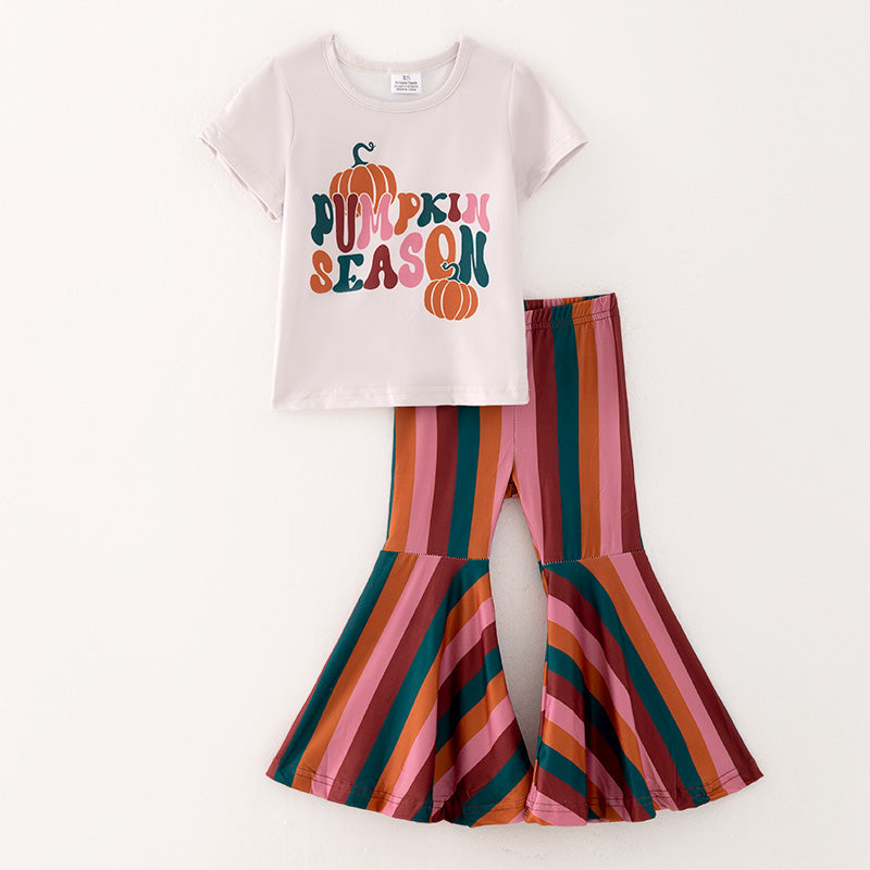 (Pre Order)Girls Halloween PUMPKIN SEASON Print Outfit Set