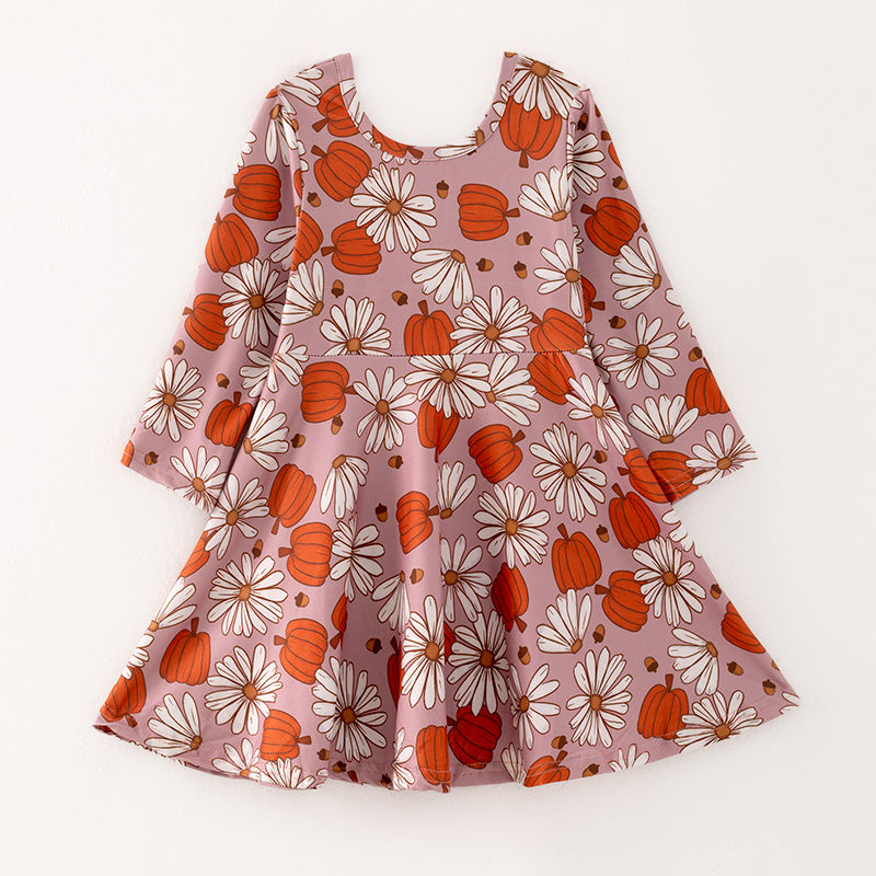 (In Stock E30-2-3)Girls Halloween Print Dress