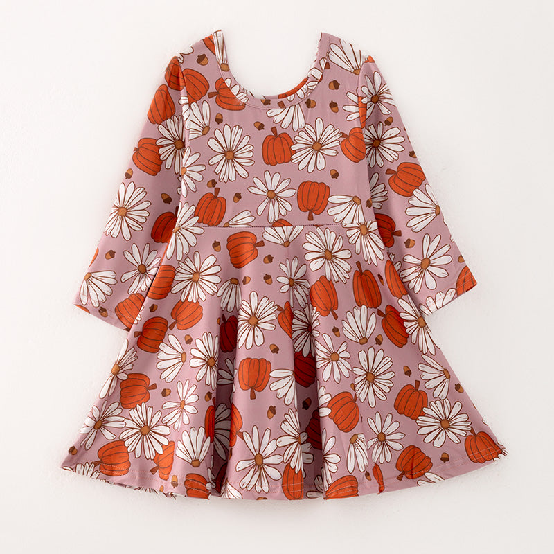 (In Stock E30-2-3)Girls Halloween Print Dress