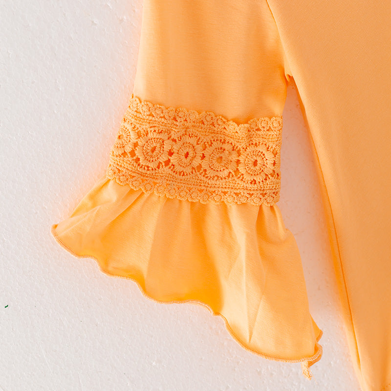 (In Stock E25-2-3)Girls Fall Cotton Top Floral Print Pants Set