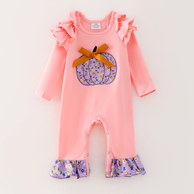 (In Stock E18-2-3)Baby Girls Pumpkin Applique Romper