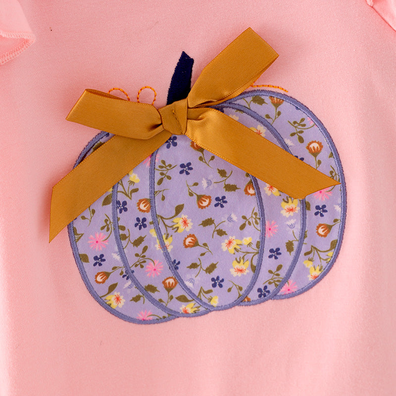 (In Stock E18-2-3)Baby Girls Pumpkin Applique Romper