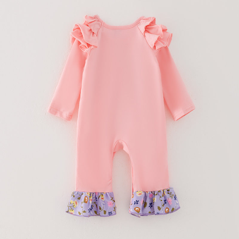 (In Stock E18-2-3)Baby Girls Pumpkin Applique Romper