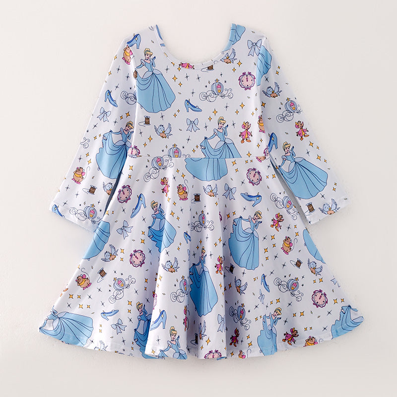 (In Stock E30-1-1)Girls Christmas Princess Print Dress