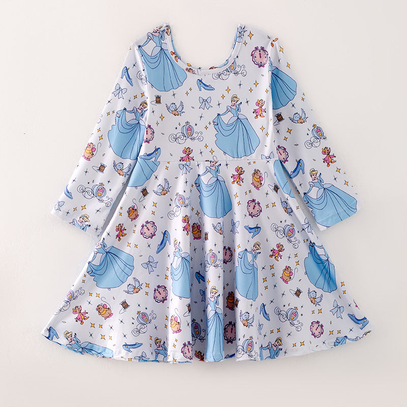 (In Stock E30-1-1)Girls Christmas Princess Print Dress