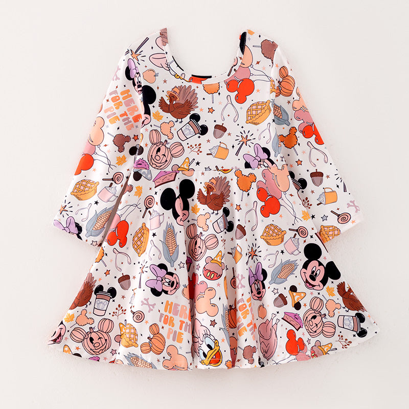 (In Stock E30-1-3)Girls Thanksgiving Print Dress