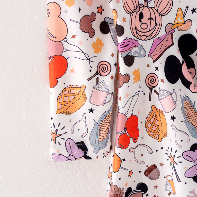 (In Stock E30-1-3)Girls Thanksgiving Print Dress