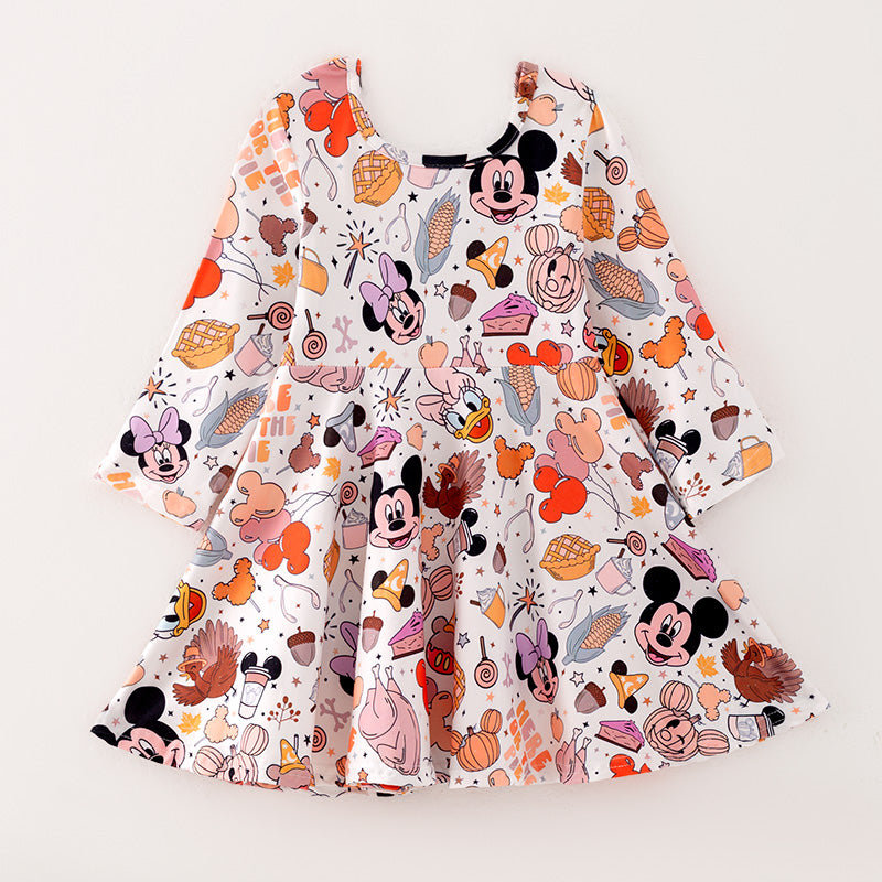 (In Stock E30-1-3)Girls Thanksgiving Print Dress